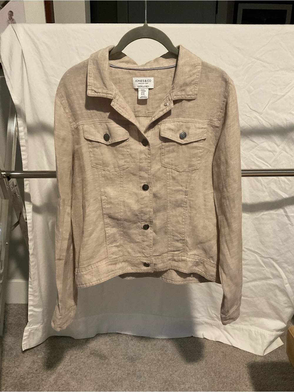 Jones New York Jones & Co 100% Linen Utility Jacket Tan Beige M
